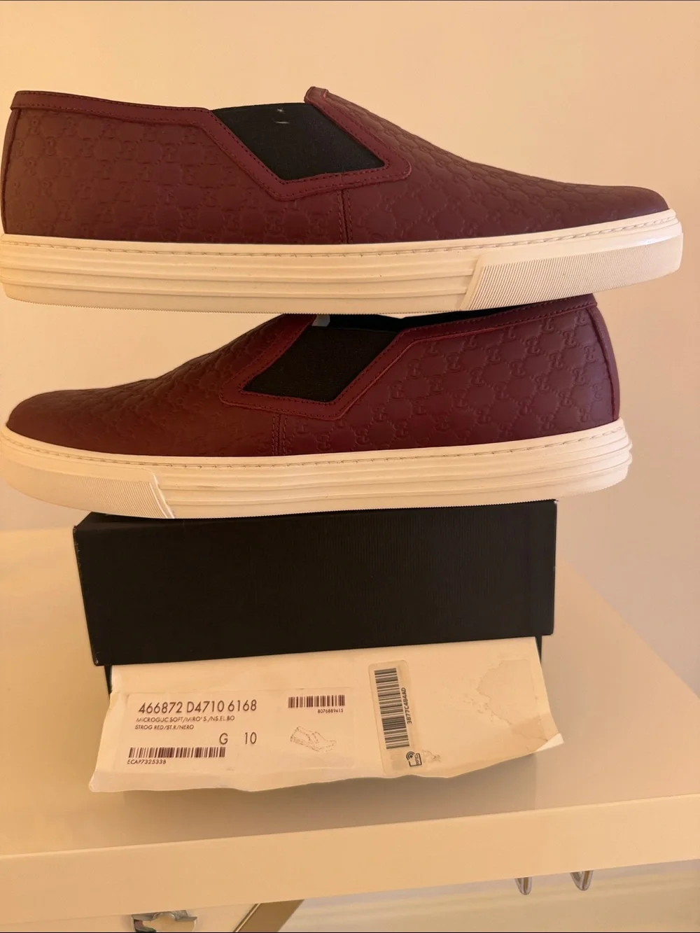 Gucci Men's Slip-On Loafer in Deep Red and White